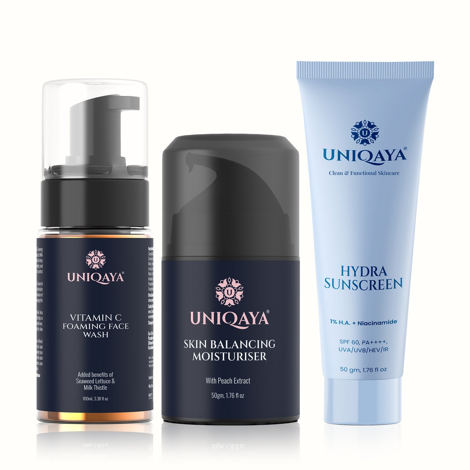 Vitamin C Foaming Face Wash, Skin Balancing Moisturiser, and Hydra Sunscreen | Skin Care Combo Pack