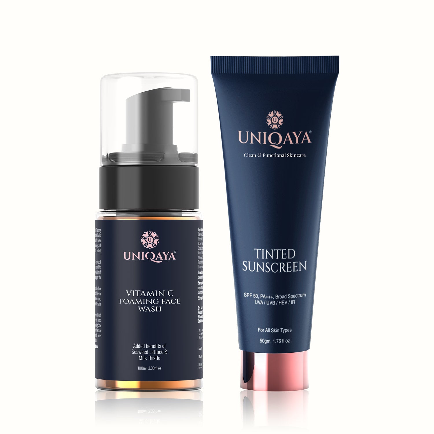 Uniqaya Vitamin C Foaming Face Wash and Tinted Sunscreen | Skin Care Combo Pack