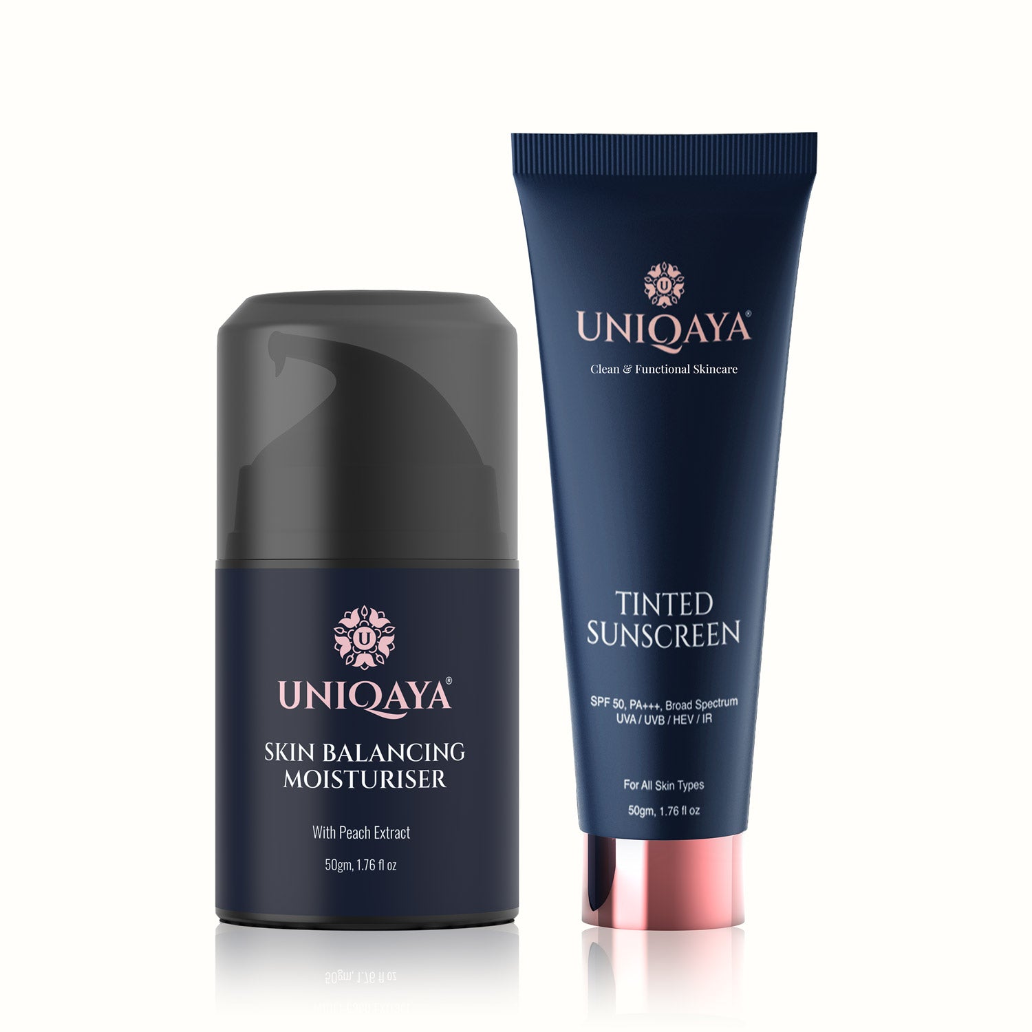 Uniqaya Hyaluronic Acid Moisturizer with Peach Extract and  Uniqaya  Tinted Sunscreen SPF 50 PA+++ Skin care combo
