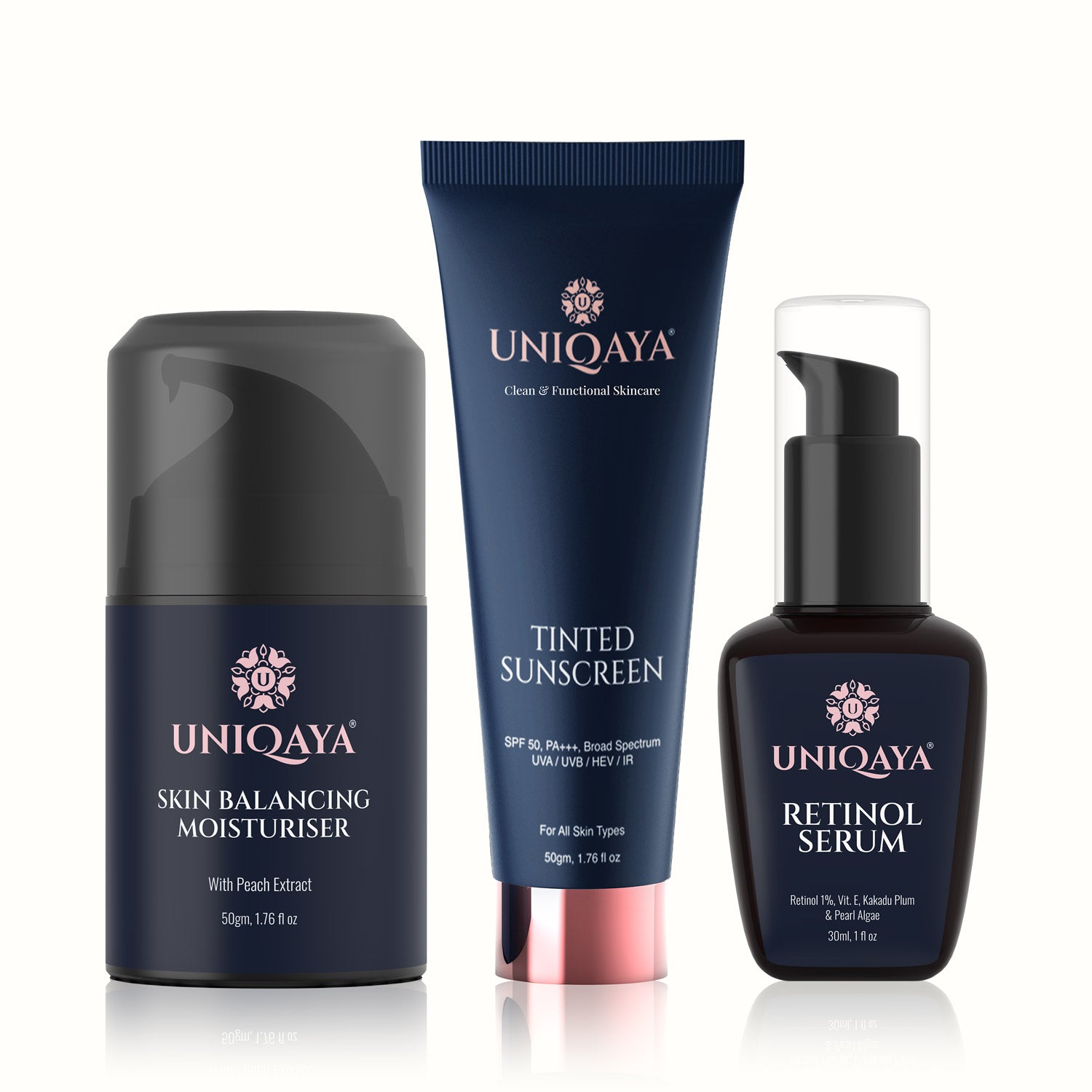 Skin Balancing Moisturiser, Tinted Sunscreen SPF 50, and 1% Encapsulated Retinol | Skin Care Combo Pack