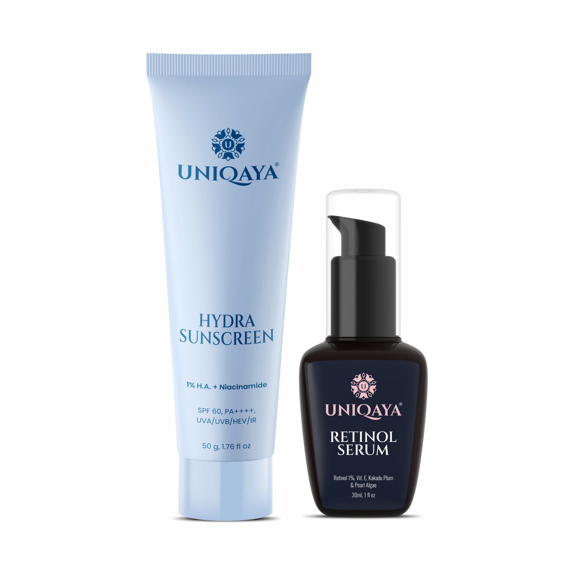 Hydra Sunscreen SPF 60 & 1% Encapsulated Vitamin E Retinol Face Serum | Skin Care Combo