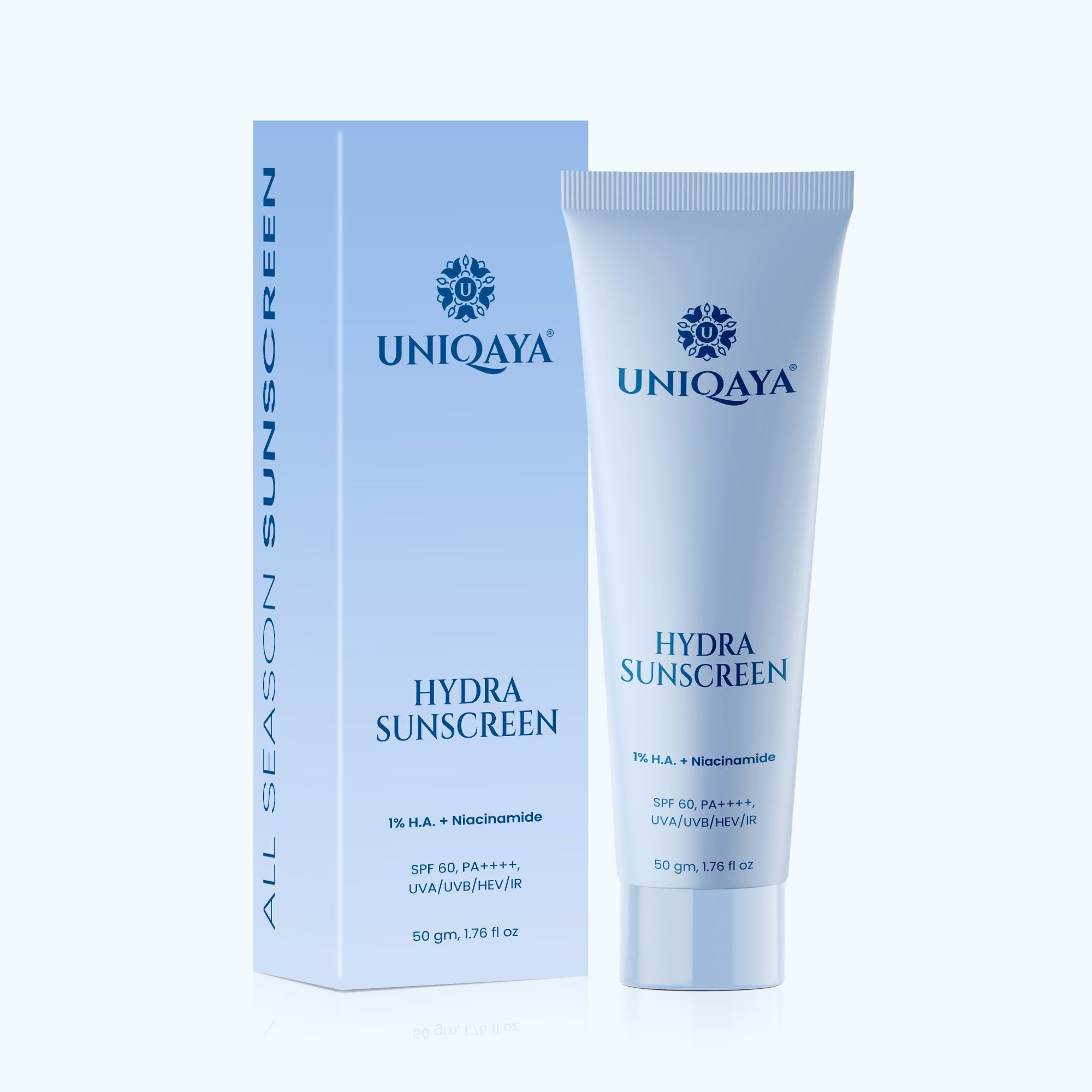 Uniqaya Hydra Sunscreen SPF 60 PA++++  Hyaluronic Acid & Niacinamide Sunscreen For Oily & Dry Skin 50g