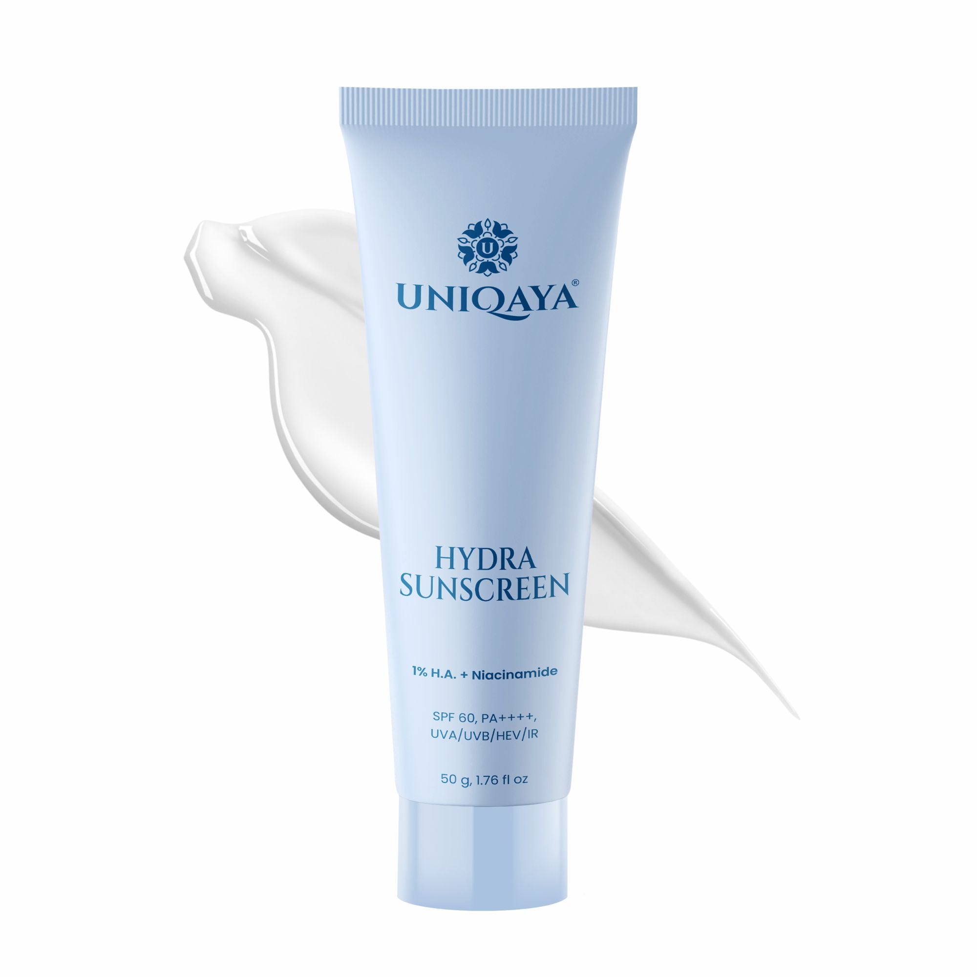 Uniqaya Hydra Sunscreen SPF 60 PA++++ | Hyaluronic Acid & Niacinamide Sunscreen For All Skin Types
