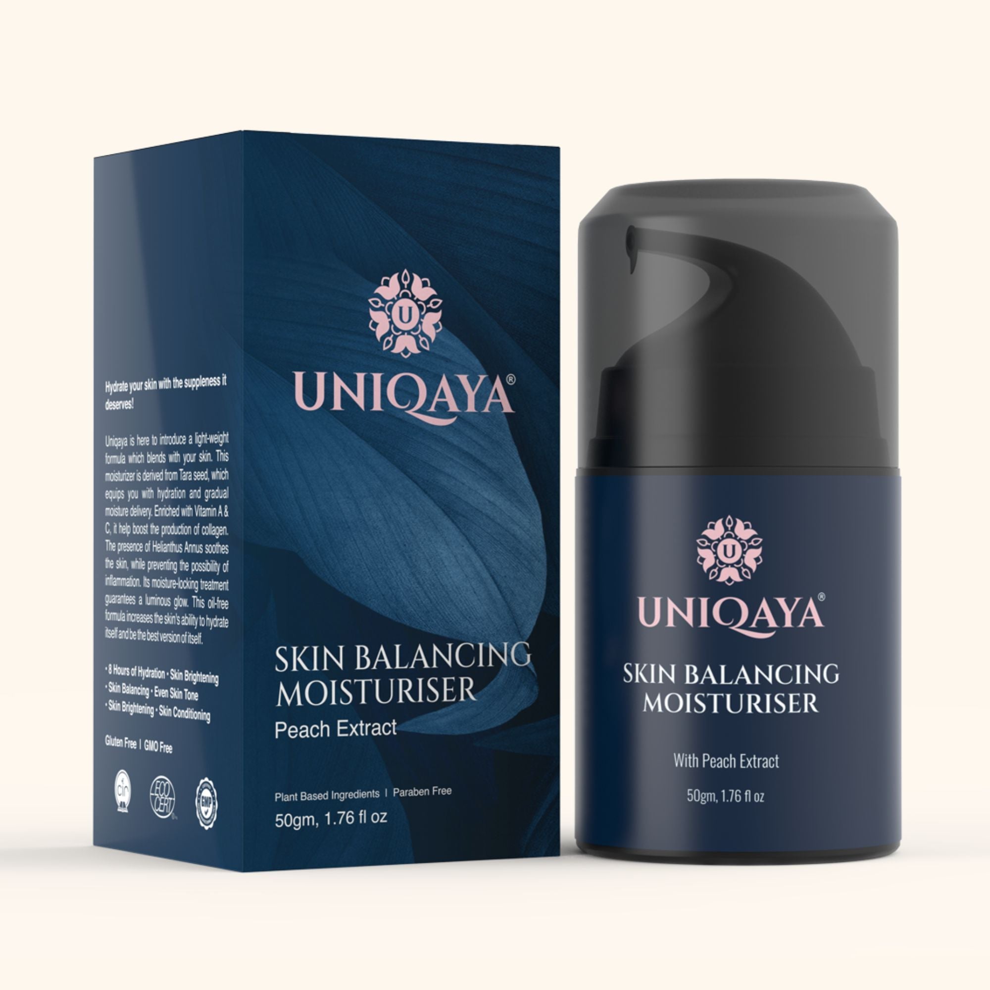 Uniqaya Moisturizer for Dry Skin with Peach Extract Hydrate Skin for upto 8+ Hours