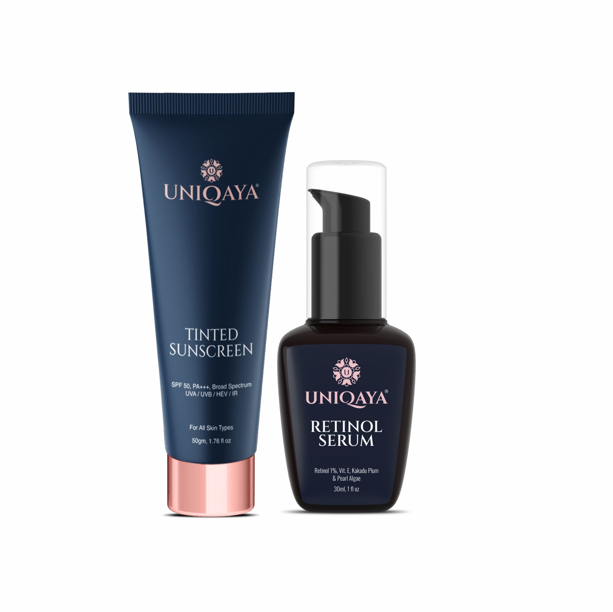 Uniqaya Tinted Sunscreen SPF50 and 1% Encapsulated Retinol Face Serum For Summer | Combo Pack