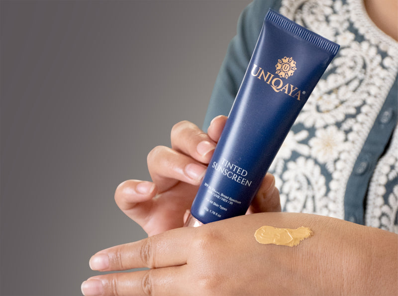 Uniqaya Tinted Sunscreen SPF 50 PA+++ Swatch On Hand