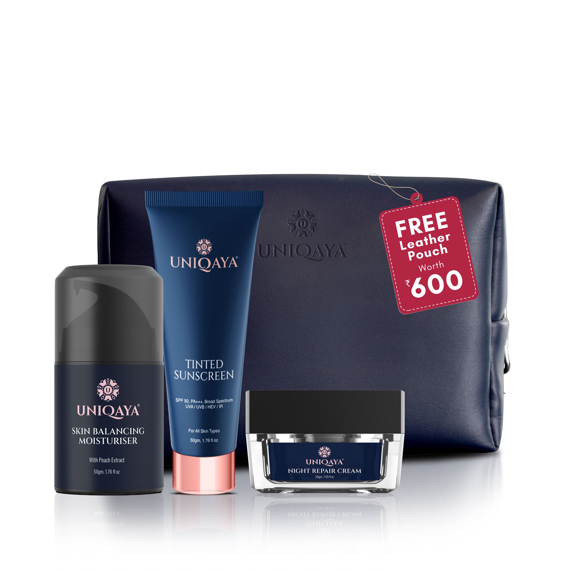 Uniqaya All Day Elixir Combo Gift Set with Skin Moisturiser, Tinted Sunscreen, and Night Cream